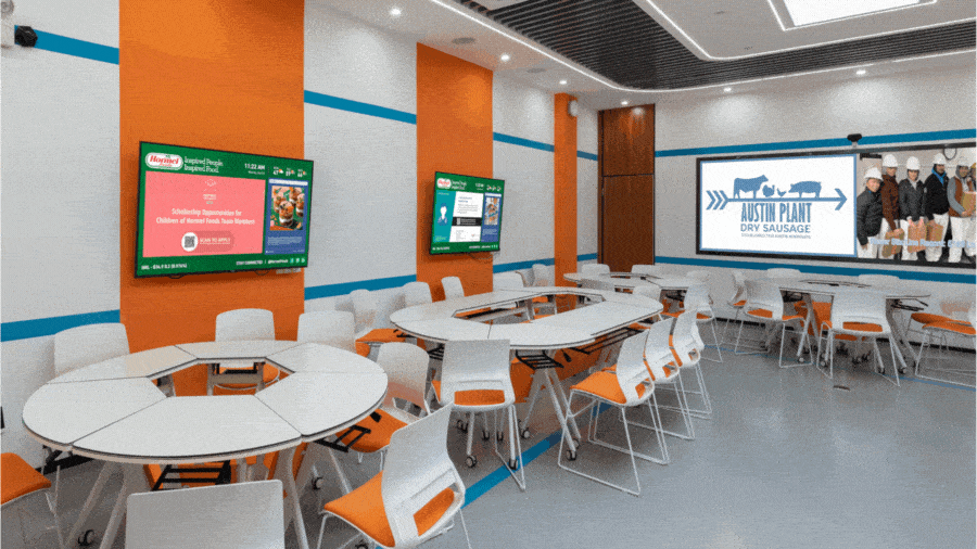 Animated, Manufacturing breakroom digital signage screens, Reach Media Network
