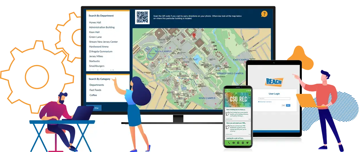 Reach Media Network cloud based digital signage software Reach Media Network cloud based digital signage software, cartoon employees