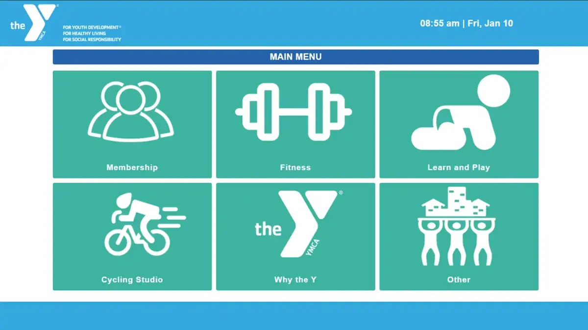 YMCA digital signage touch screen menu from Reach Media Network